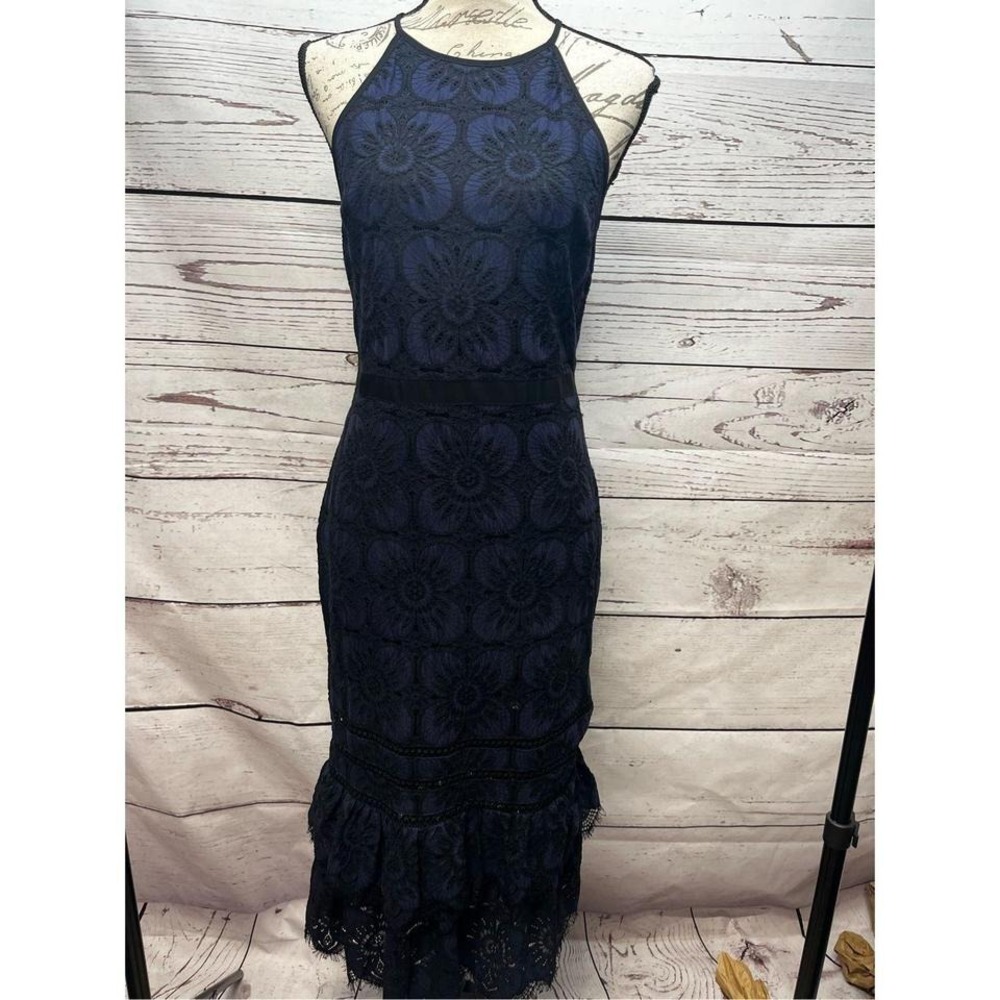 Banana Republic size 4‎ navy blue and black fit flare dress, lace on outer layer
